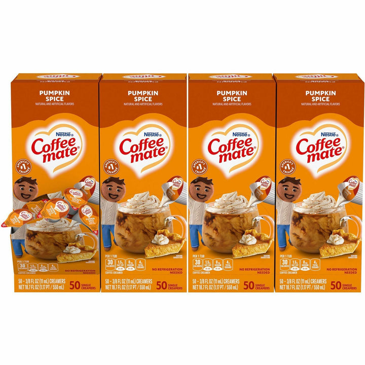Image of Coffee mate 75520CT Pumpkin Spice Nondairy Liquid Creamer Singles, Pumpkin Spice Flavor, 0.38 fl oz (11 mL), 200 Serving, 50/Box, 4 / Carton