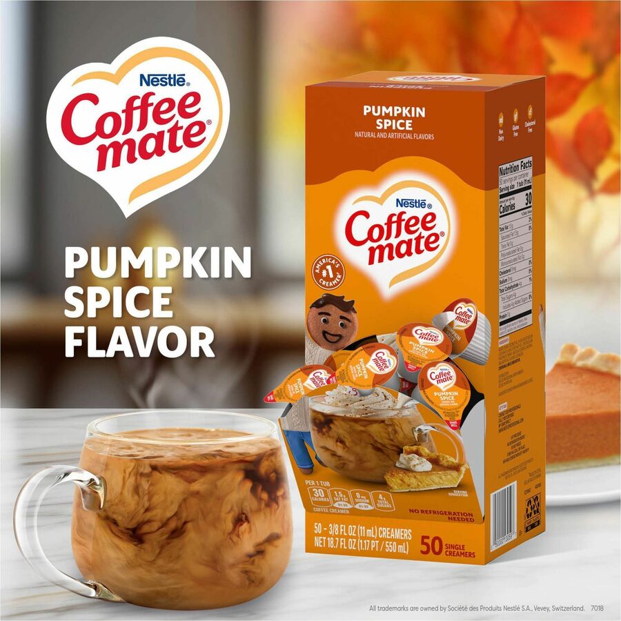 Image of Coffee mate 75520CT Pumpkin Spice Nondairy Liquid Creamer Singles, Pumpkin Spice Flavor, 0.38 fl oz (11 mL), 200 Serving, 50/Box, 4 / Carton