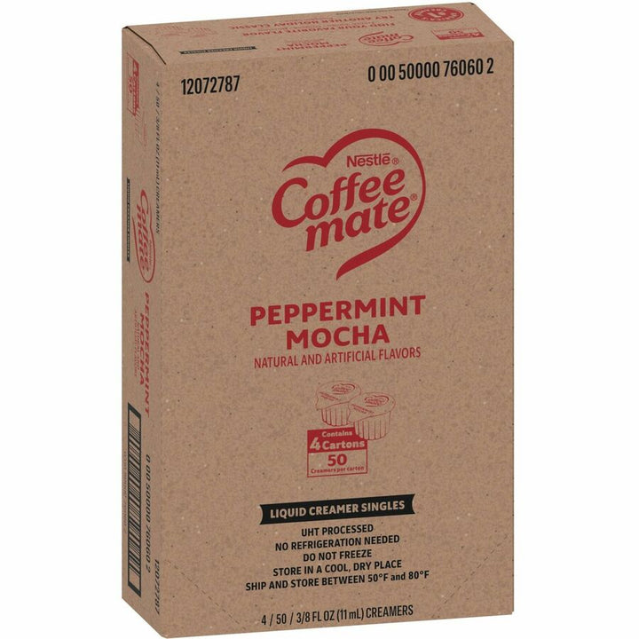 Image of Coffee mate 76060CT Peppermint Mocha Nondairy Liquid Creamer Singles, Peppermint Mocha Flavor, 0.38 fl oz (11 mL), 200 Serving, 50/Box, 4 / Carton