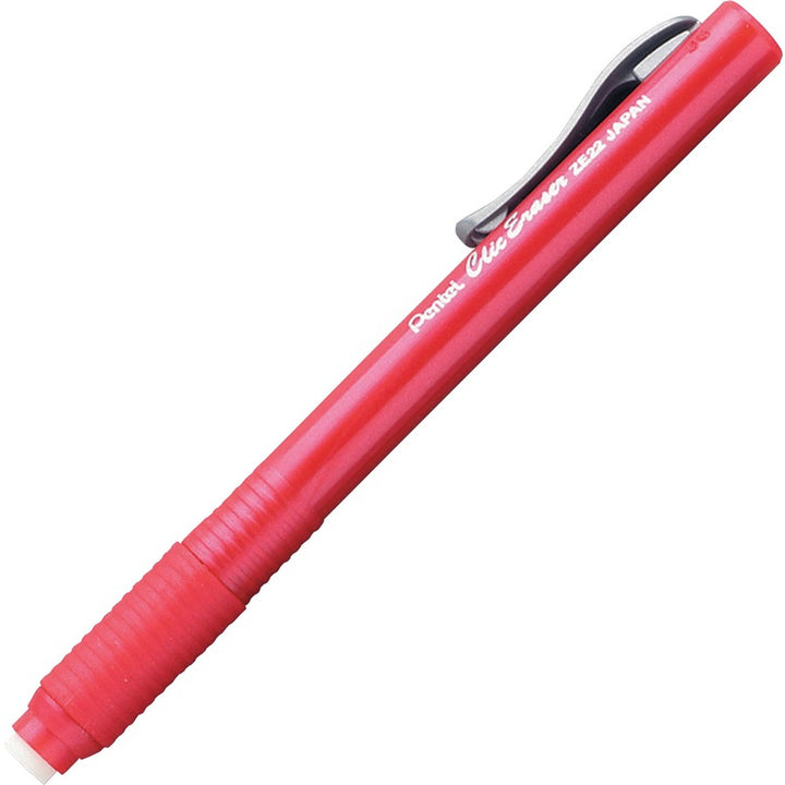 Image of Pentel® Clic Erasers, Retractable,Pocket Clip,12/BX, Red Barrel