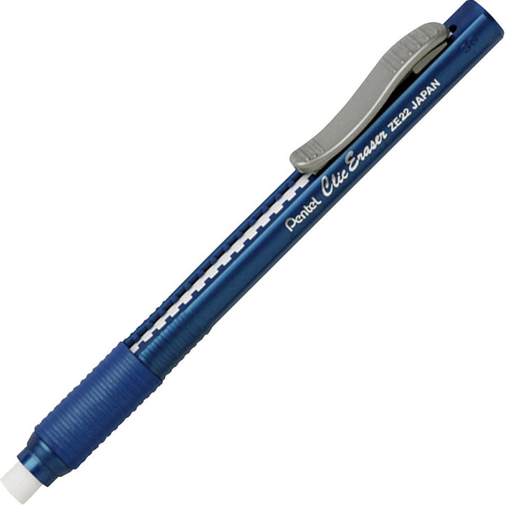 Image of Pentel® Clic Erasers, Retractable,Pocket Clip, 12/BX, Blue Barrel