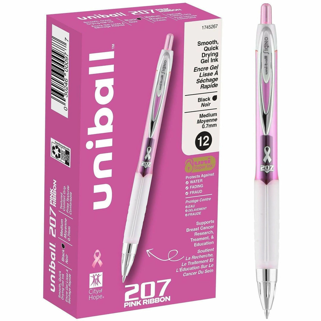 Image of uniball® Gel Pens, Super Ink, 0.7mm, 12/BX, Pink Ribbon Barrel/BK Ink
