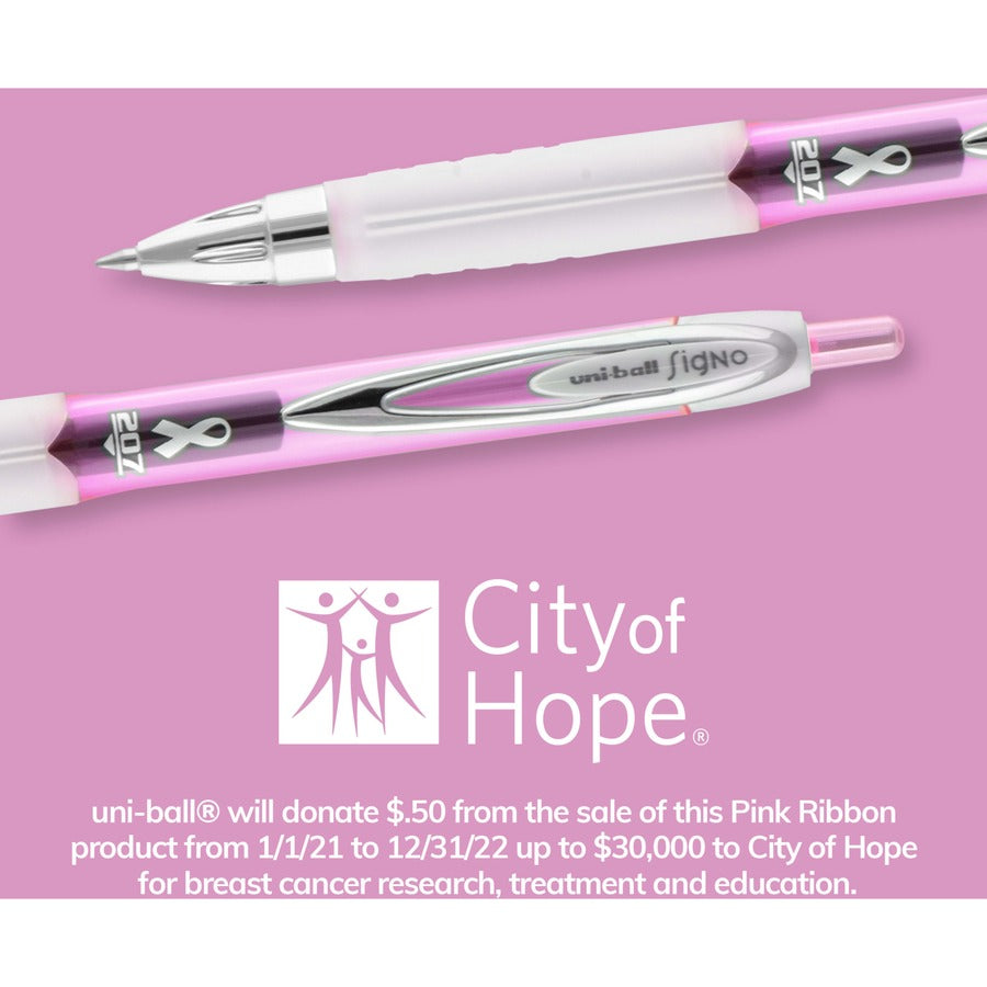 Image of uniball® Gel Pens, Super Ink, 0.7mm, 12/BX, Pink Ribbon Barrel/BK Ink