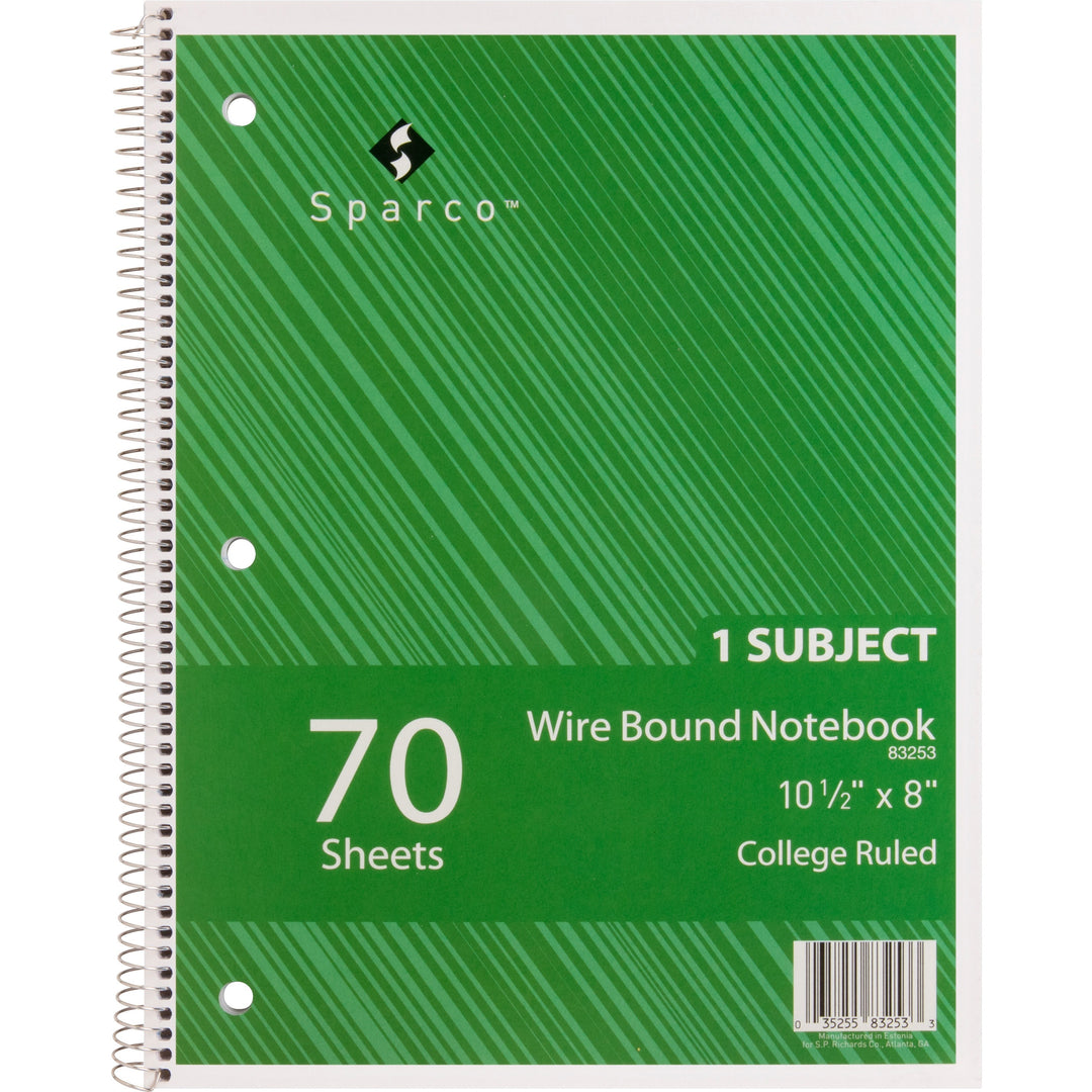 Image of Sparco Notebooks,1 Subject,10-1/2"x8",College Ruled,70 Sht,5/BD,AST