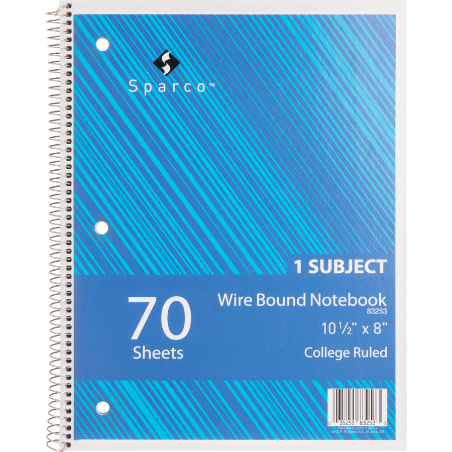 Image of Sparco Notebooks,1 Subject,10-1/2"x8",College Ruled,70 Sht,5/BD,AST