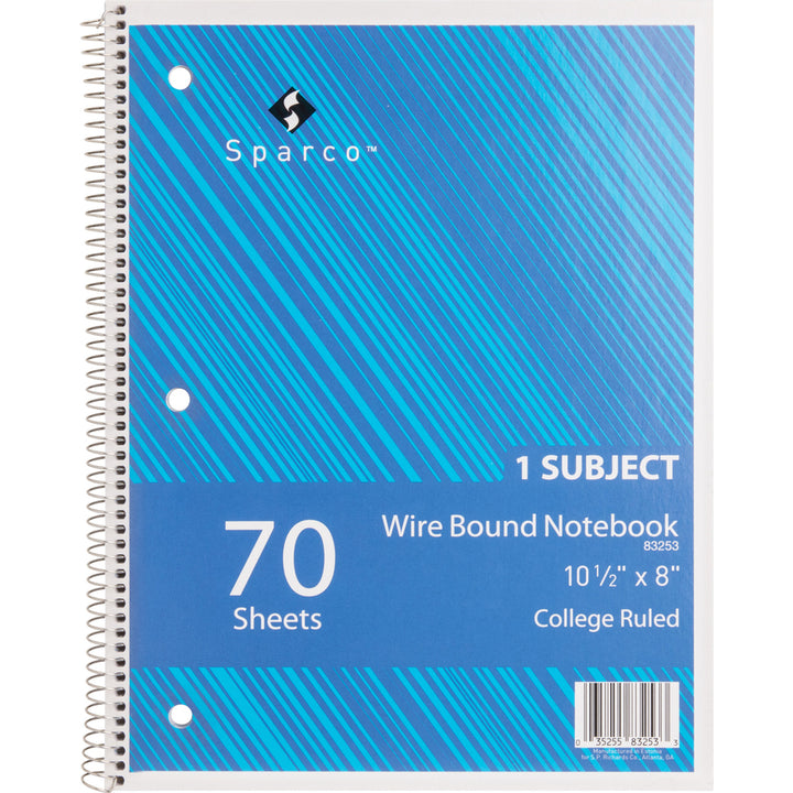 Image of Sparco Notebooks,1 Subject,10-1/2"x8",College Ruled,70 Sht,5/BD,AST