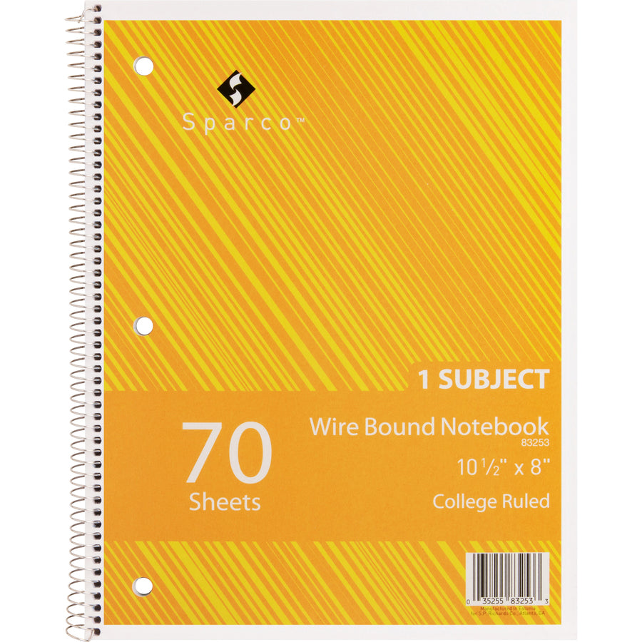 Image of Sparco Notebooks,1 Subject,10-1/2"x8",College Ruled,70 Sht,5/BD,AST