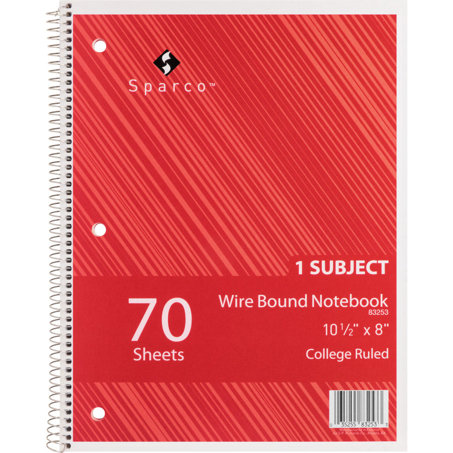Image of Sparco Notebooks,1 Subject,10-1/2"x8",College Ruled,70 Sht,5/BD,AST