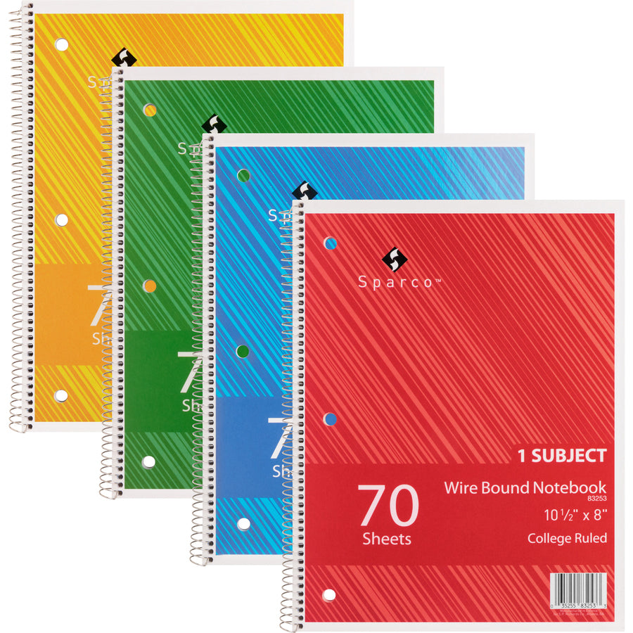 Image of Sparco Notebooks,1 Subject,10-1/2"x8",College Ruled,70 Sht,5/BD,AST