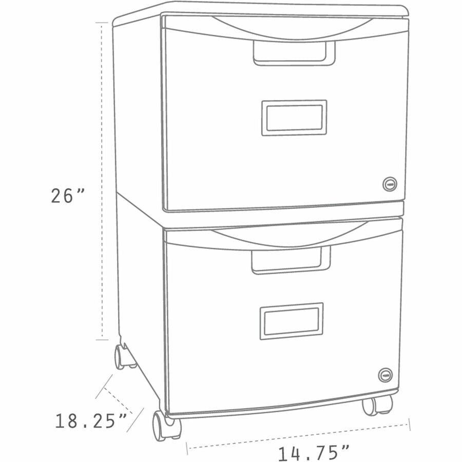 Image of Storex File Cabinet,2 Drawers,Ltr/Lgl,14-3/4"x18-1/4"x25-1/2",BK