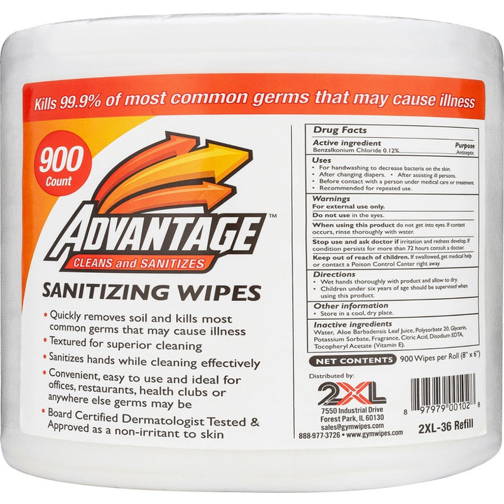 Image of 2XL Sanitizing Wipes,Non-alcohol,6"x8",900 Shts/Roll,4/CT,WE