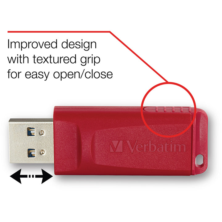 Image of Verbatim® USB Flash Drives,Retractable,Security Feature,16GB,4/CT,RD