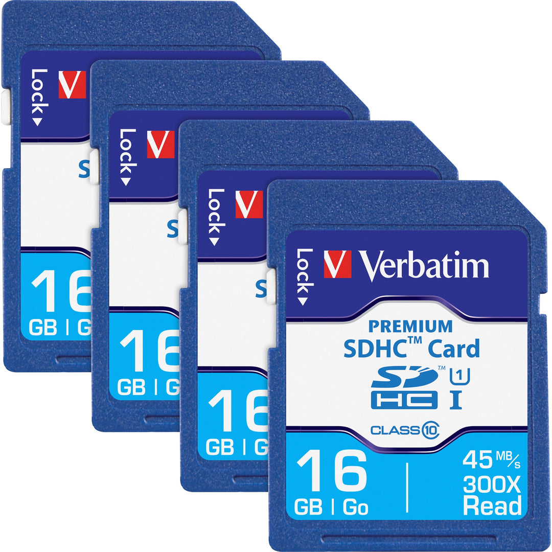 Image of Verbatim® SDHC Cards, 6 Hours, Speed Class 10, 16GB, 4/BX