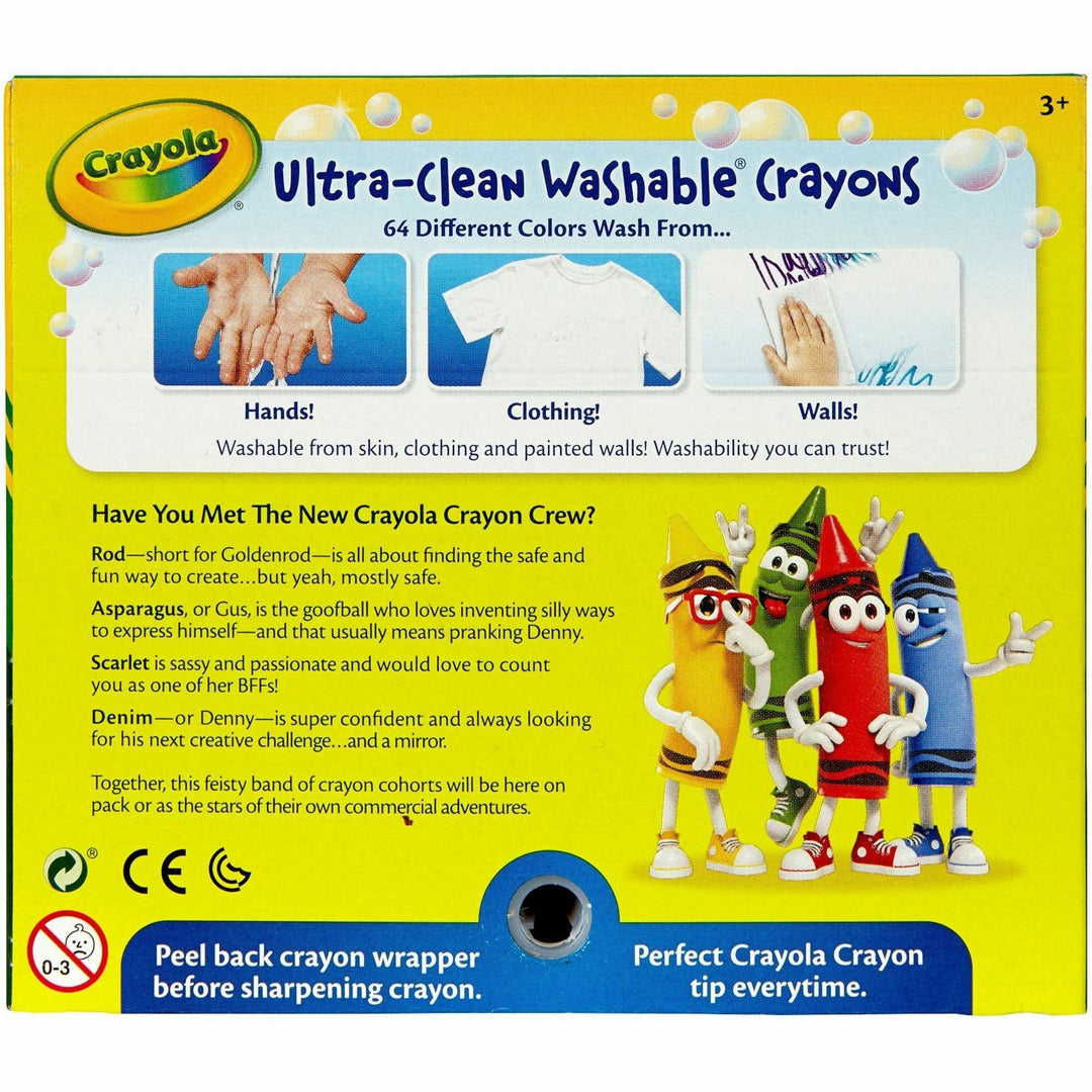Image of Crayola® Crayons, w/Built-in Sharpener, Washable, 64/PK, Assorted