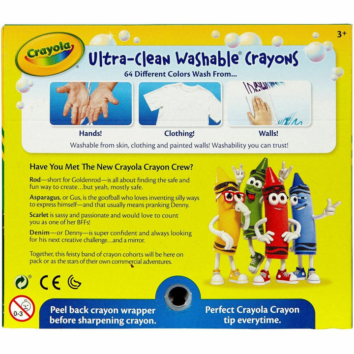 Image of Crayola® Crayons, w/Built-in Sharpener, Washable, 64/PK, Assorted