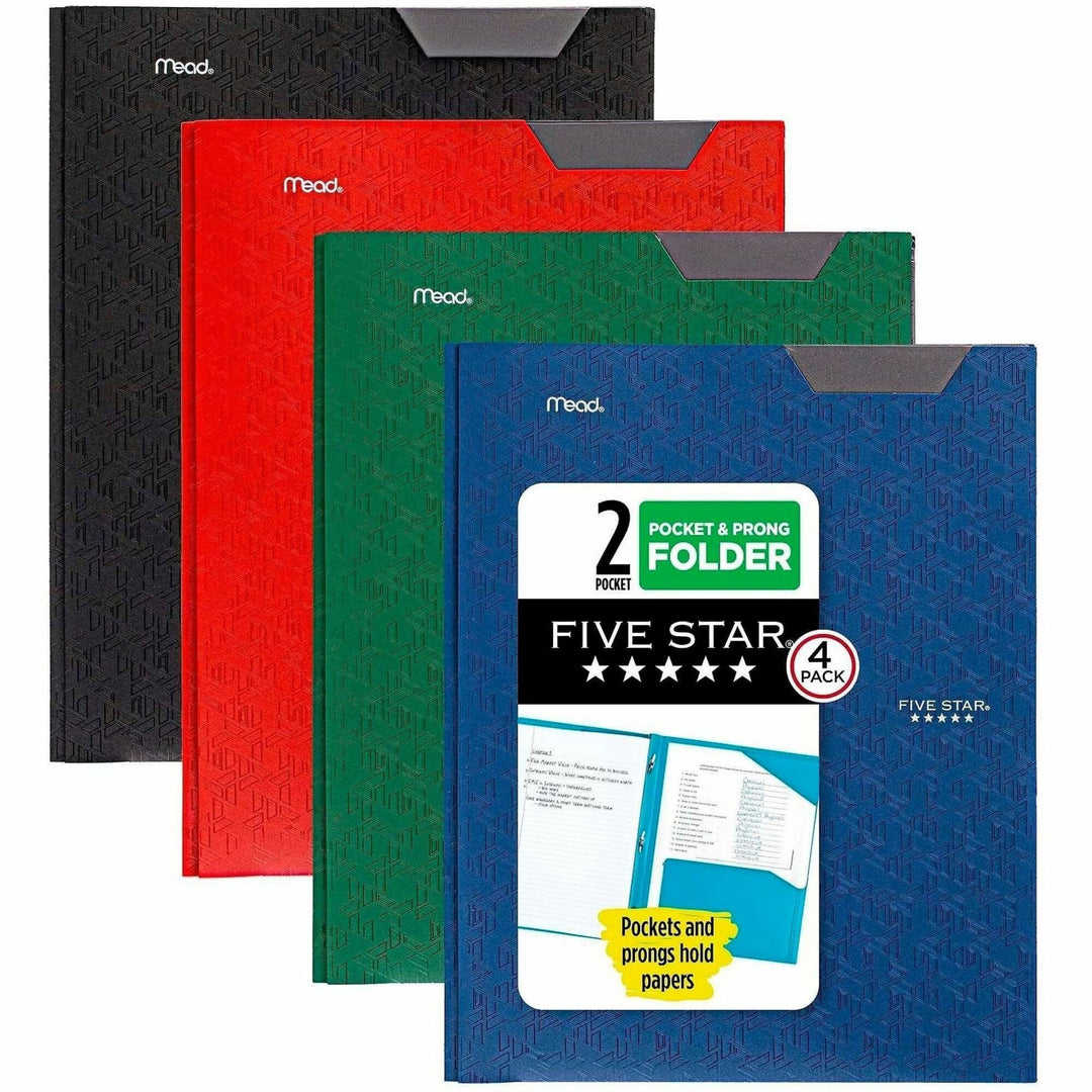 Image of Mead® Pocket and Prong Folder, 9-5/16"Wx11-5/8"H, 4/PK, Assorted