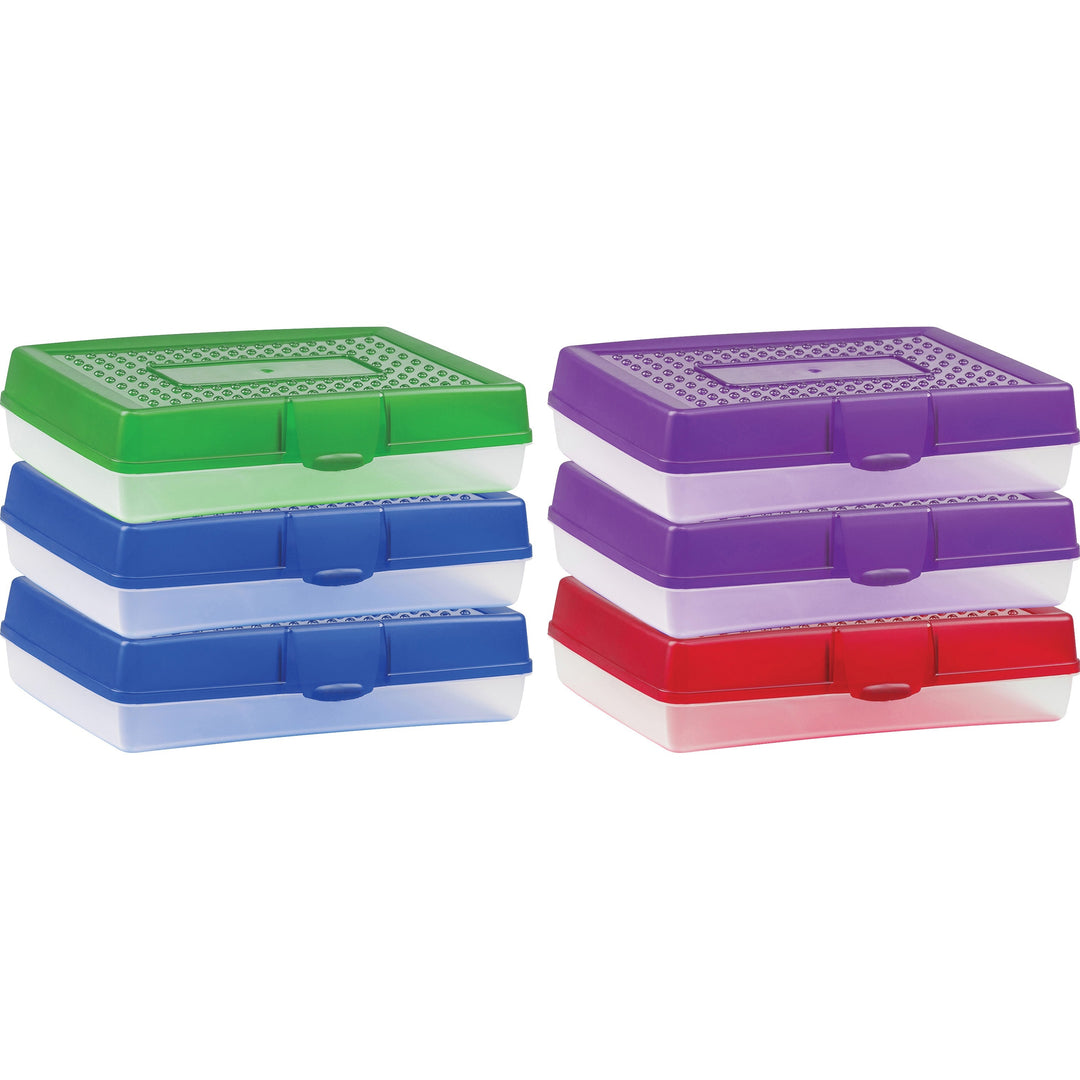 Image of Storex Large Pencil Box, 11-1/4"Wx7-3/4"Lx2-9/10"H, 6/CT, Assorted
