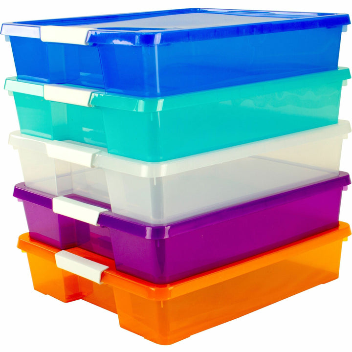 Image of Storex Craft Box, Stackable, 14"Wx14"Lx3"H, 5/CT, Assorted