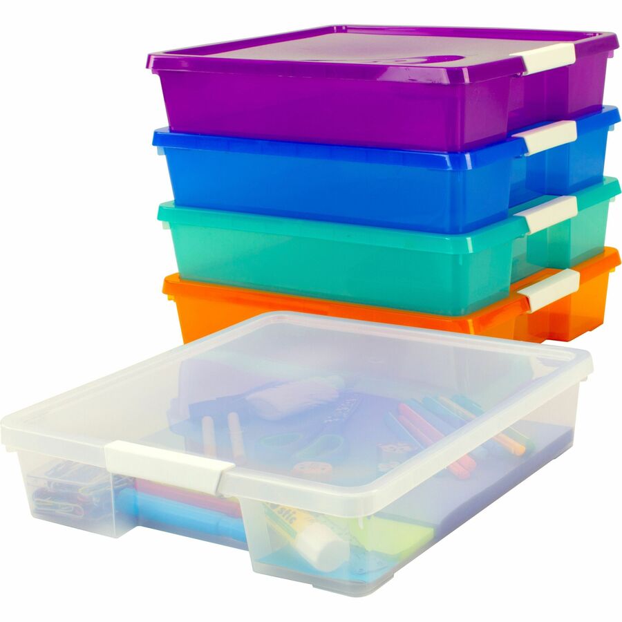 Image of Storex Craft Box, Stackable, 14"Wx14"Lx3"H, 5/CT, Assorted