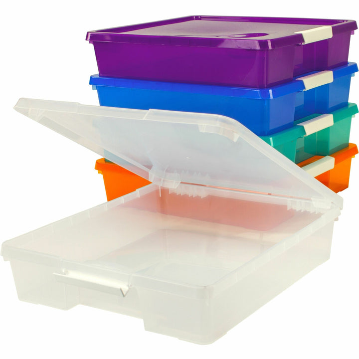 Image of Storex Craft Box, Stackable, 14"Wx14"Lx3"H, 5/CT, Assorted