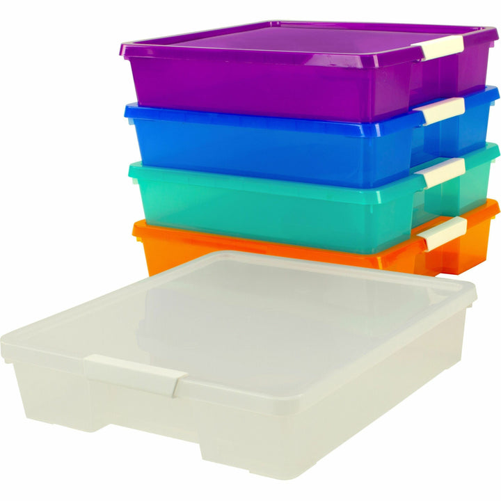 Image of Storex Craft Box, Stackable, 14"Wx14"Lx3"H, 5/CT, Assorted
