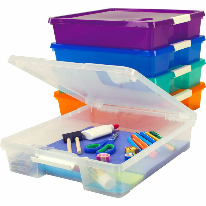 Image of Storex Craft Box, Stackable, 14"Wx14"Lx3"H, 5/CT, Assorted