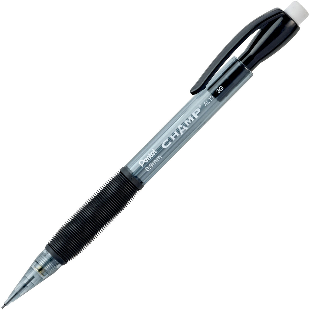 Image of Pentel® Champ Mechanical Pencil, 0.9 mm, HB (#2), Black Lead, Clear/Black Barrel, Dozen