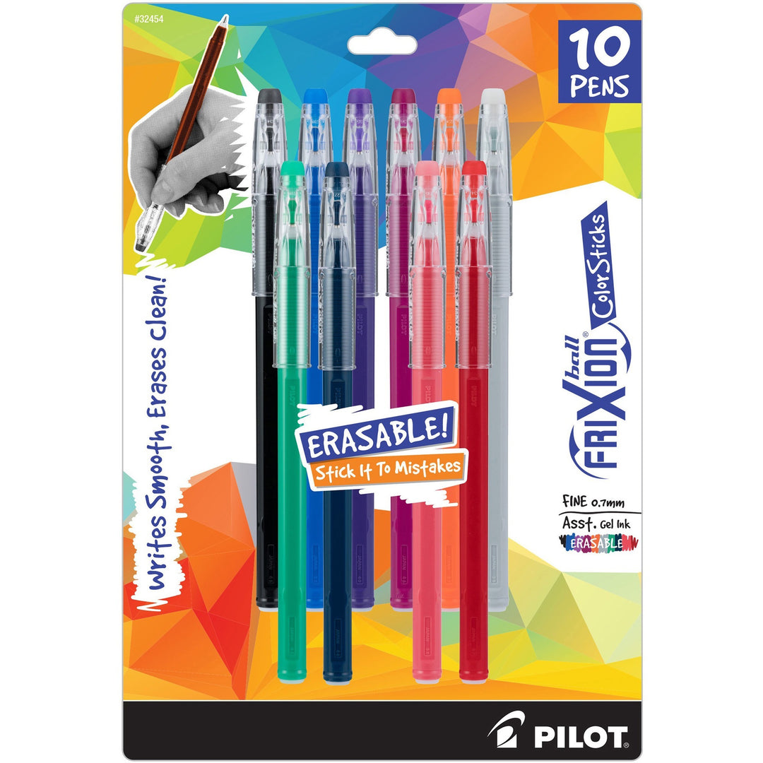 Image of Pilot® FriXion ColorSticks Erasable Gel Pen, Stick, Fine 0.7 mm, Assorted Ink and Barrel Colors, 10/Pack