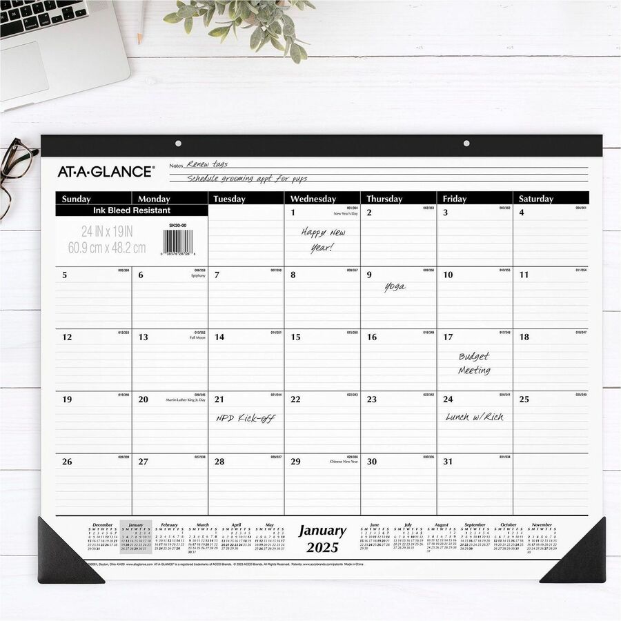 Image of AT-A-GLANCE® Desk Calendars,1PPM,12 Mths,Jan-Dec,24"x19",4/BD,BK/WE
