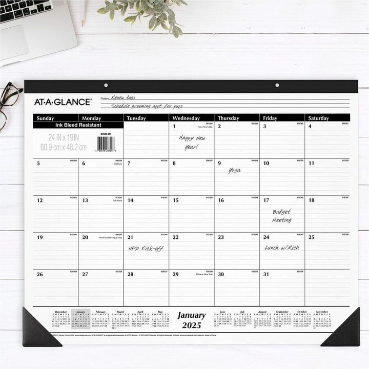 Image of AT-A-GLANCE® Desk Calendars,1PPM,12 Mths,Jan-Dec,24"x19",4/BD,BK/WE