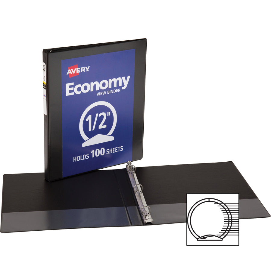 Image of Avery® View Binder, 1/2" Round Rings, Economy, 11"x8-1/2", 4/BD, BK