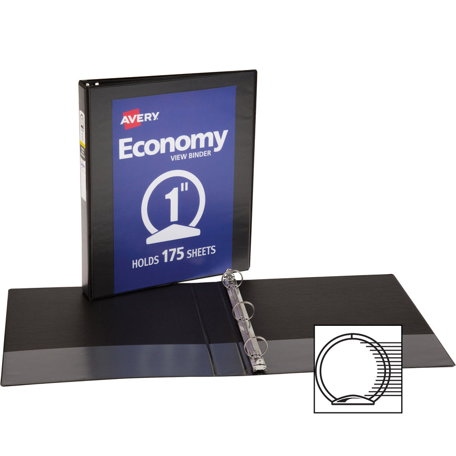 Image of Avery® View Binder, 1" Round Rings, Economy, 11"x8-1/2", 4/BD, BK