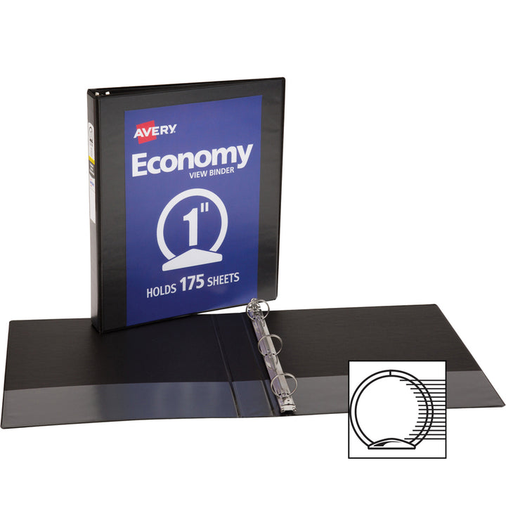 Image of Avery® View Binder, 1" Round Rings, Economy, 11"x8-1/2", 4/BD, BK