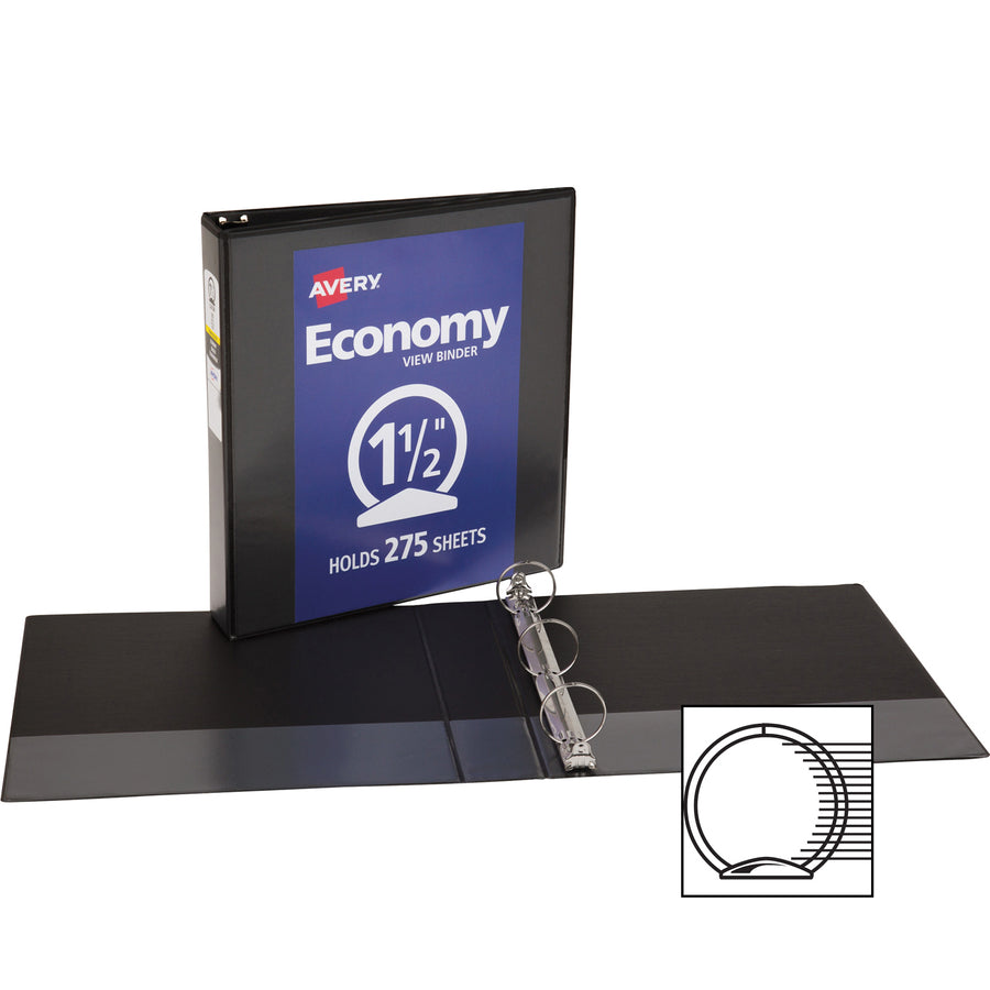 Image of Avery® View Binder,1-1/2" Round Rings,Economy,11"x8-1/2",4/BD,BK