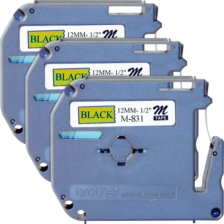 Image of P-touch M831BD P-touch Nonlaminated M Series Tape Cartridge, 1/2" Width, Rectangle, Black, Gold, 3 / Bundle