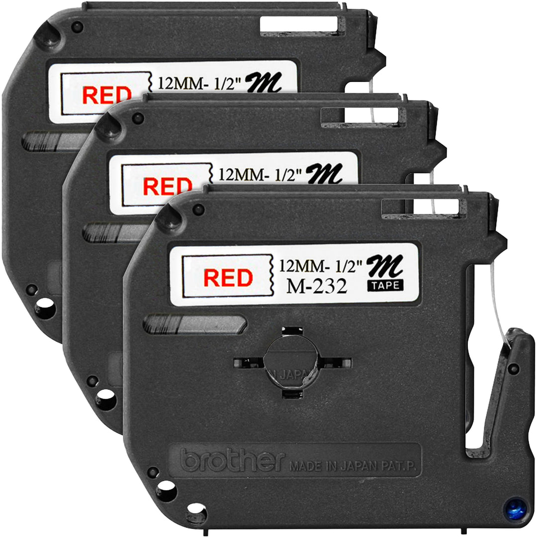 Image of P-touch MK232BD P-touch Nonlaminated M Series Tape Cartridge, 1/2" W x 26 1/5 ft Length, Rectangle, Direct Thermal, White, 3 / Bundle