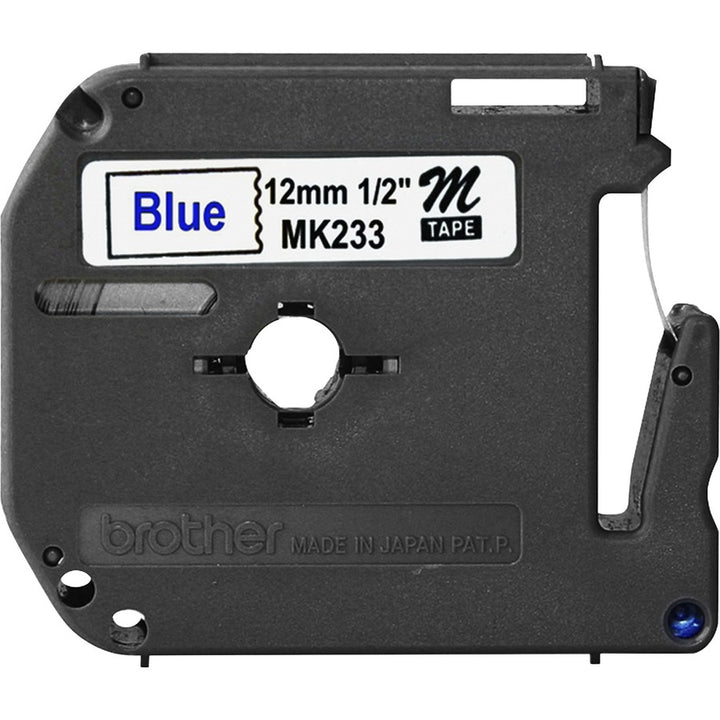 Image of P-touch MK233BD P-touch Nonlaminated M Series Tape Cartridge, 1/2" W x 26 1/5" Length, Rectangle, Direct Thermal, White, 3 / Bundle
