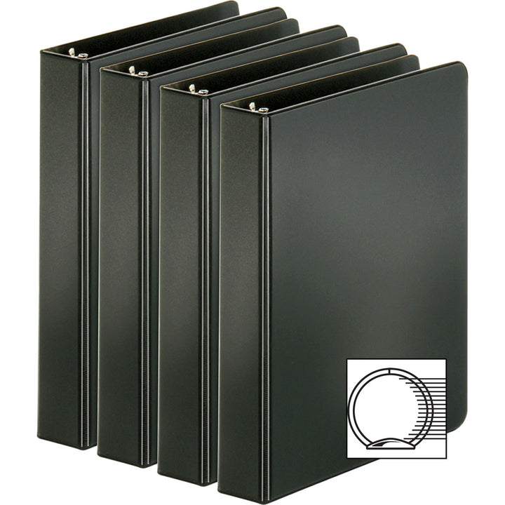 Image of Business Source Binders, Round Rings, 1" Cap, 8-1/2"x5-1/2", 4/BD, Black