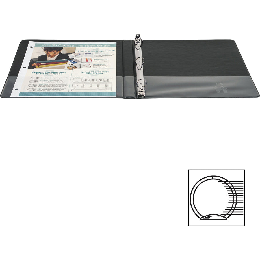 Image of Business Source Binder, Round Rings, 1/2" Cap, 8-1/2"x11", 4/BD, Black