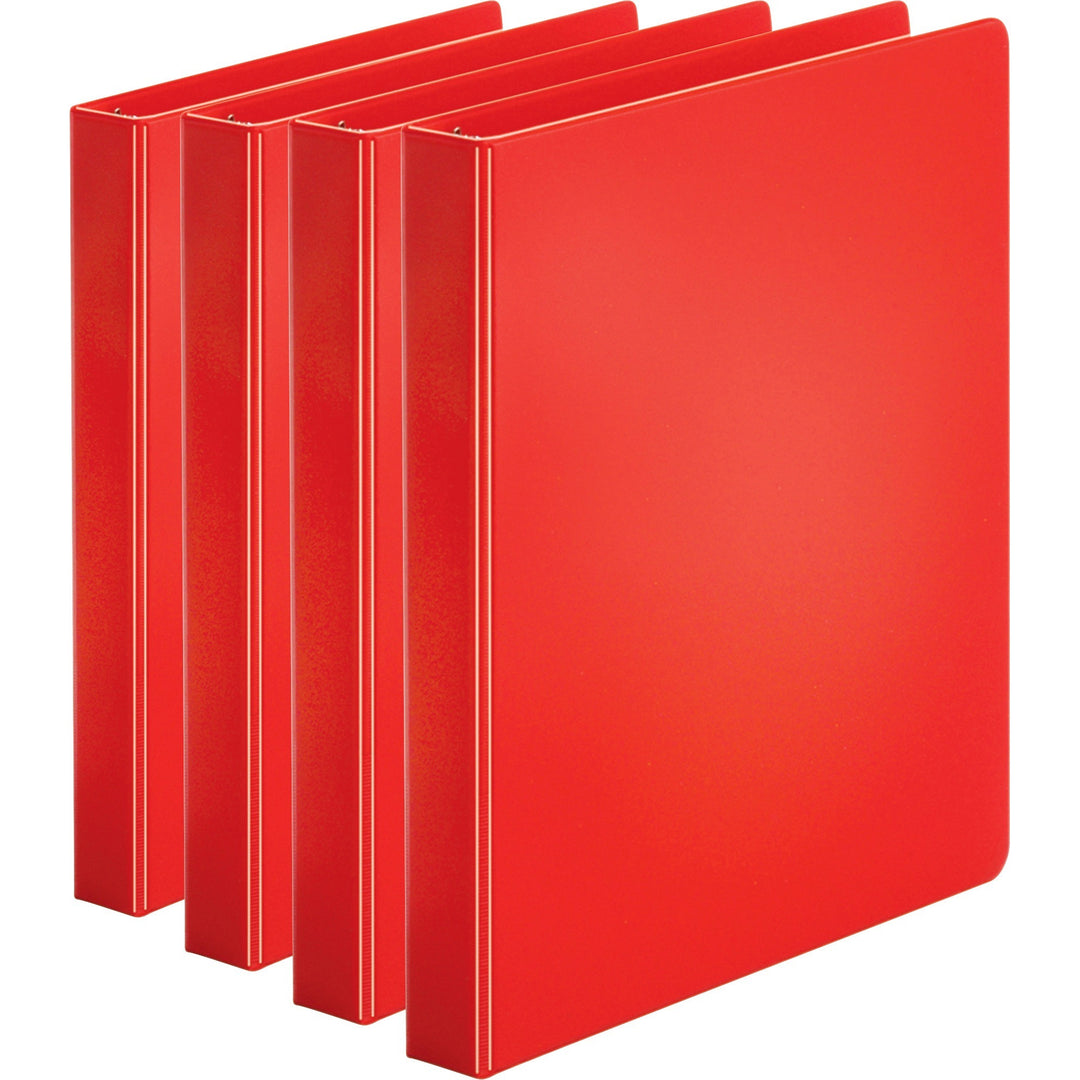 Image of Business Source Binder, Round Rings, 1" Cap, 8-1/2"x11", 4/BD, Red