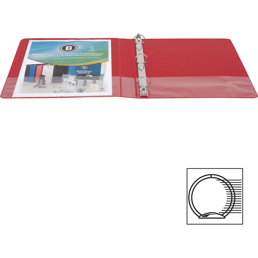Image of Business Source Binder, Round Rings, 1" Cap, 8-1/2"x11", 4/BD, Red