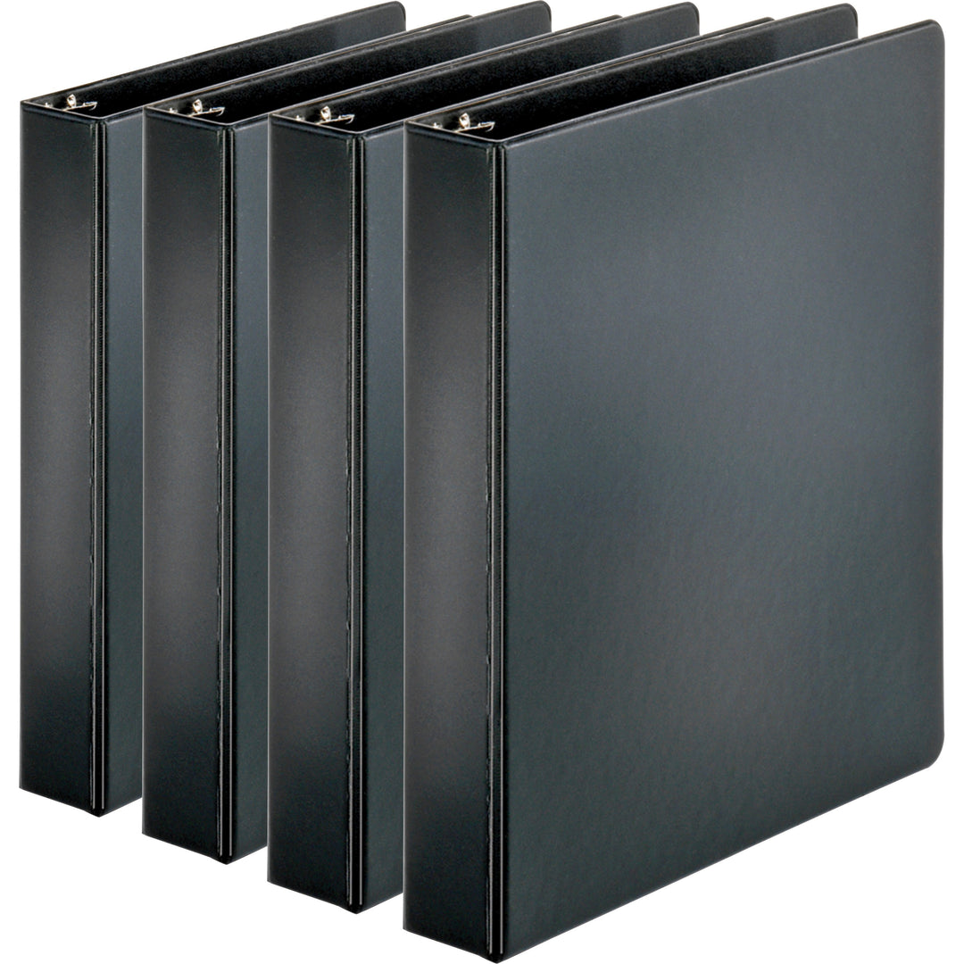 Image of Business Source Binder, Round Rings, 1-1/2" Cap, 8-1/2"x11", 4/BD, Black