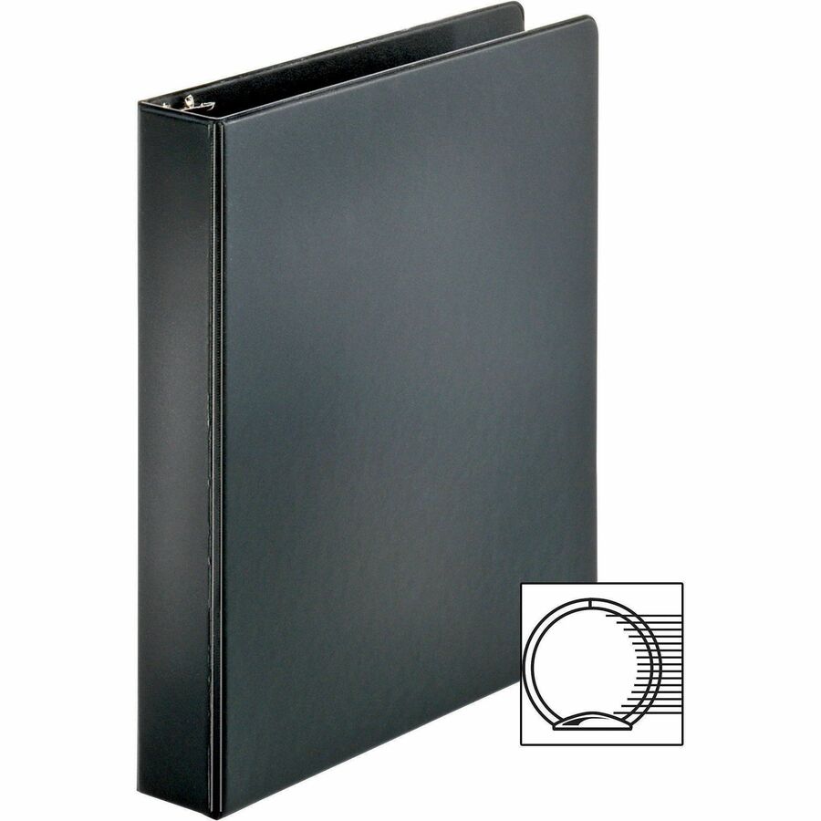Image of Business Source Binder, Round Rings, 1-1/2" Cap, 8-1/2"x11", 4/BD, Black