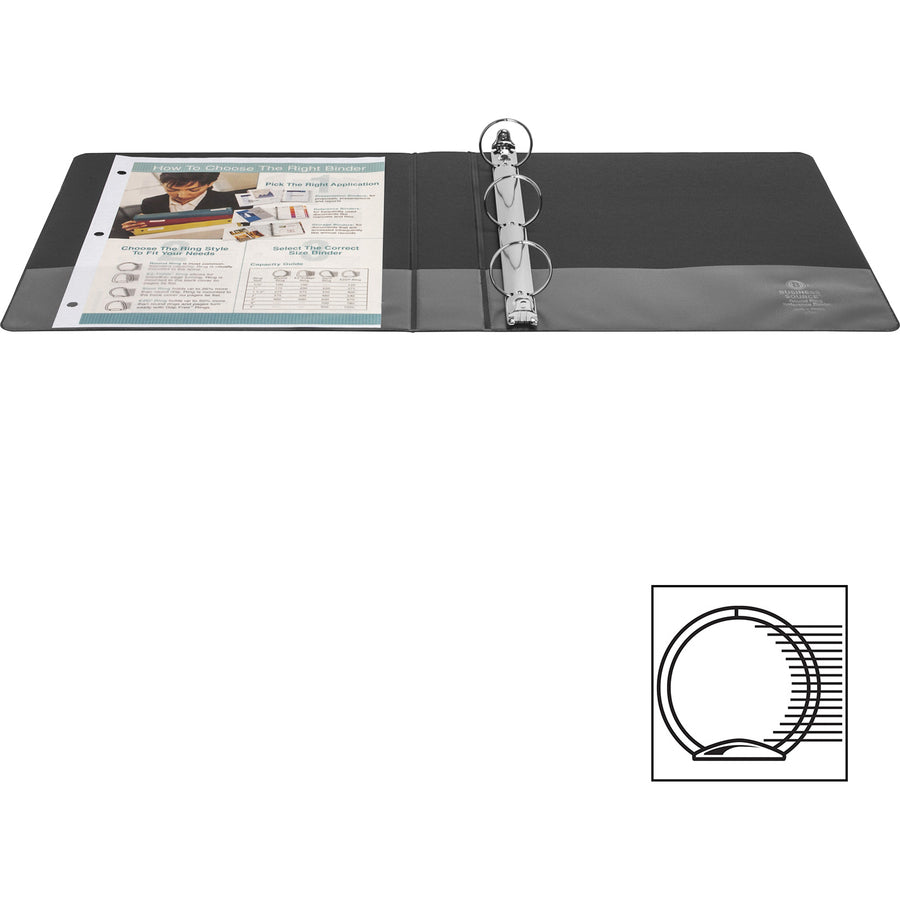 Image of Business Source Binder, Round Rings, 1-1/2" Cap, 8-1/2"x11", 4/BD, Black