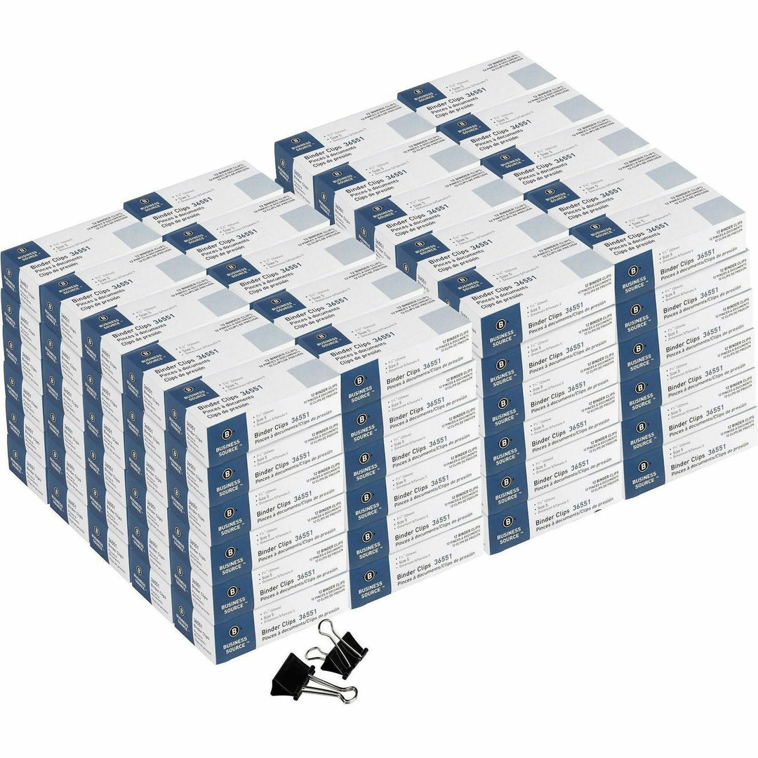 Image of Business Source Binder Clip,Medium,1-1/4",Steel,5/8" Cap,12/BX,120BX/CT,BK