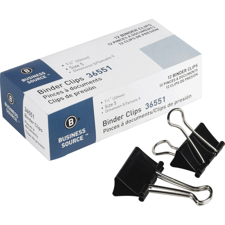 Image of Business Source Binder Clip,Medium,1-1/4",Steel,5/8" Cap,12/BX,120BX/CT,BK