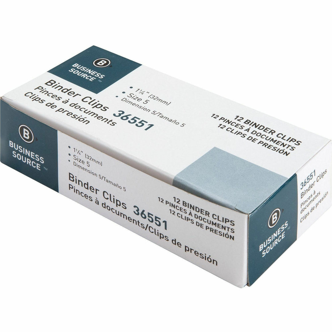 Image of Business Source Binder Clip,Medium,1-1/4",Steel,5/8" Cap,12/BX,120BX/CT,BK