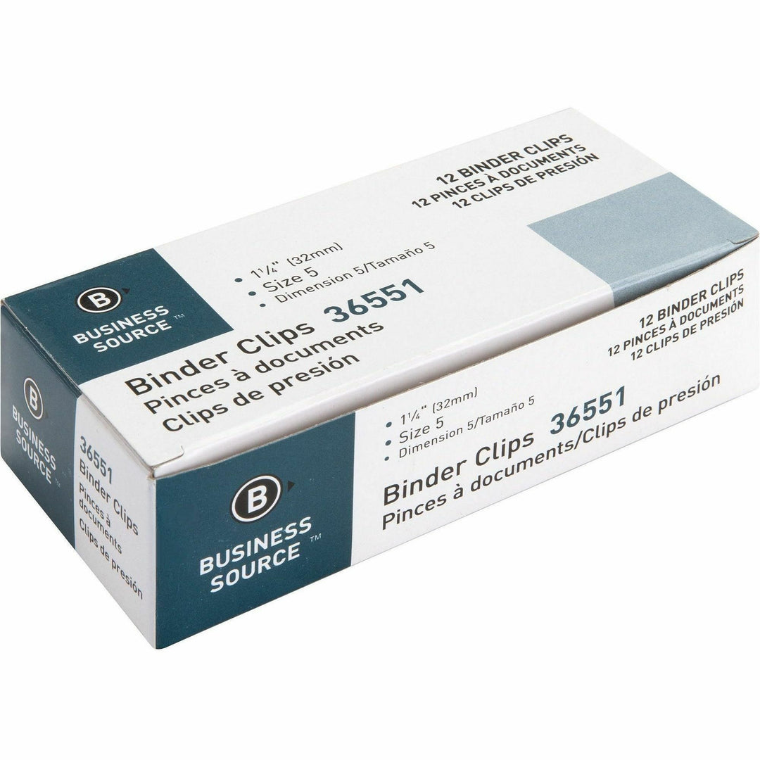 Image of Business Source Binder Clip,Medium,1-1/4",Steel,5/8" Cap,12/BX,120BX/CT,BK