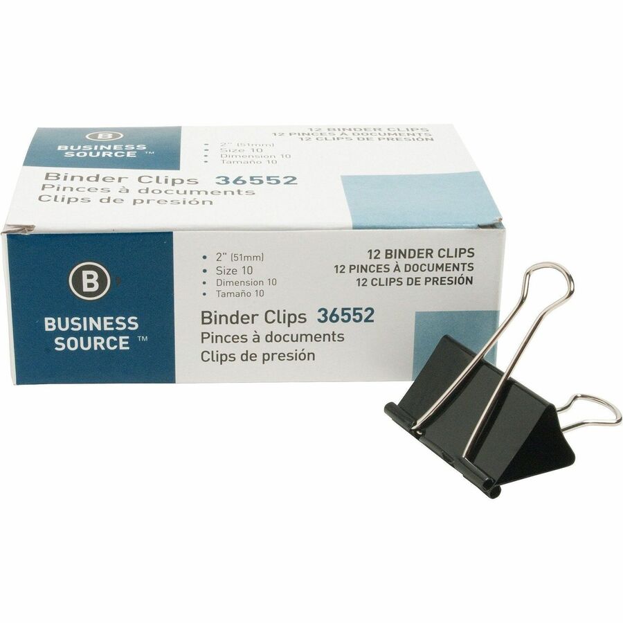 Image of Business Source Binder Clip,Large, 2", Steel, 1" Capacity,1 DZ/BX,10BX/BD,BK