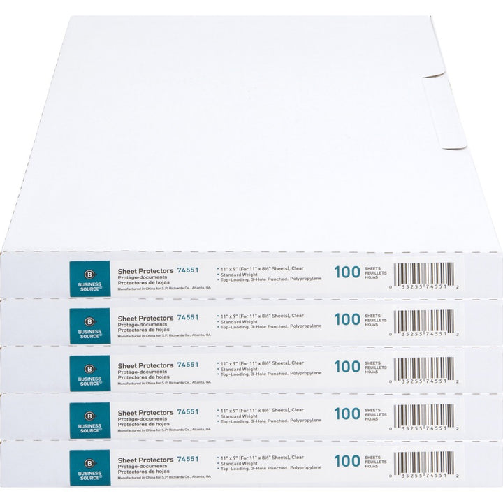 Image of Business Source Sheet Protectors,Top Load,1.9mil,11"x8-1/2",500/CT,Clear